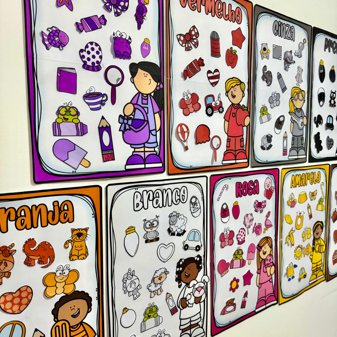 Kit de Cartazes das Cores para trabalhar o conteúdo com crianças da Educação Infantil.