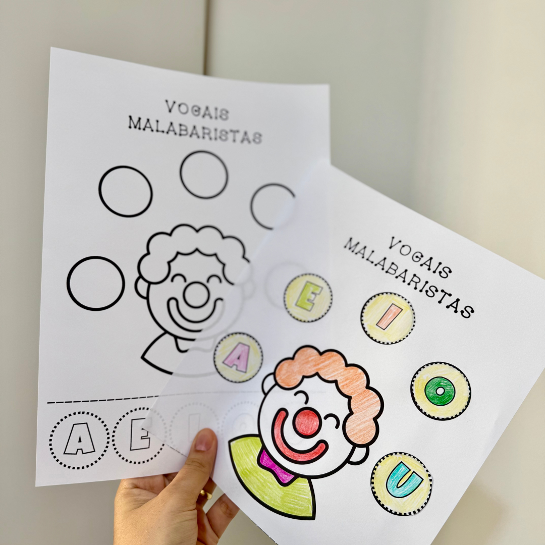 Atividade Vogais Malabaristas para trabalhar diversas habilidades com crianças da Educação Infantil.